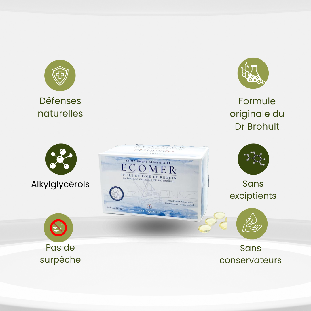 Ecomer® Nutrilys – Immunité Naturelle | Huile de foie de requin | 100 mg AKG